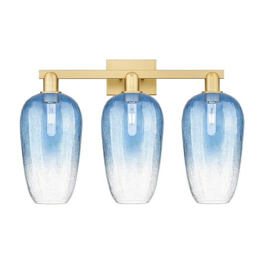 Innovations Brookhaven Flute 26in 3-Light Bath Vanity | Industrial Satin Gold Steel and Sapphire Blue Glass | Entryway & | Model 716-3W-SG-G484-7SB
