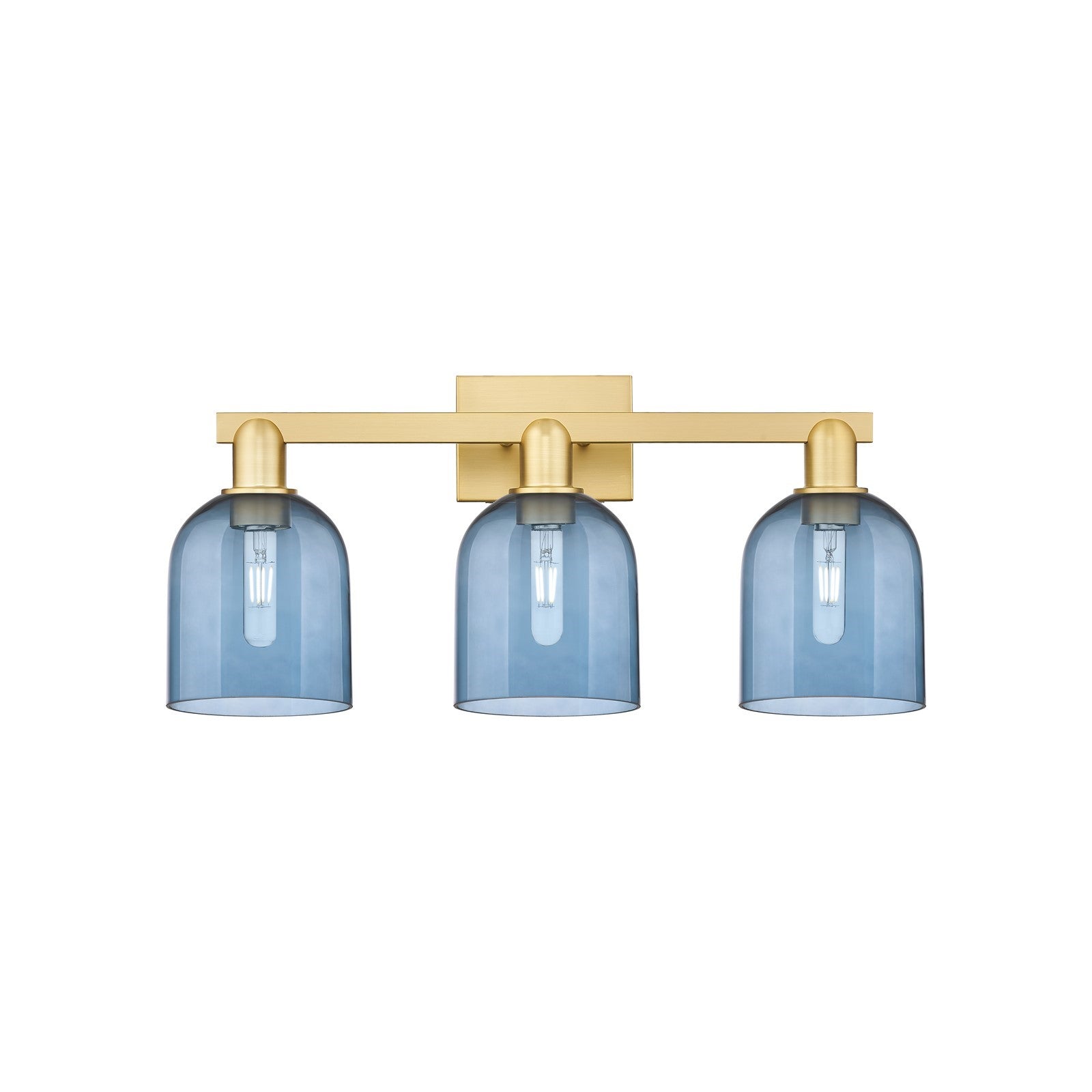 Innovations Bella 25in 3-Light Bath Vanity Light | Industrial Satin Gold Steel and Blue Glass | Entryway & Bathroom Vanity | Model 716-3W-SG-G558-6BL