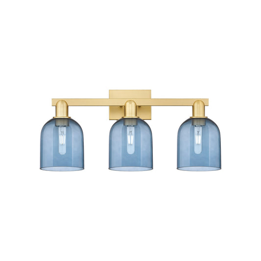 Innovations Bella 25in 3-Light Bath Vanity Light | Industrial Satin Gold Steel and Blue Glass | Entryway & Bathroom Vanity | Model 716-3W-SG-G558-6BL