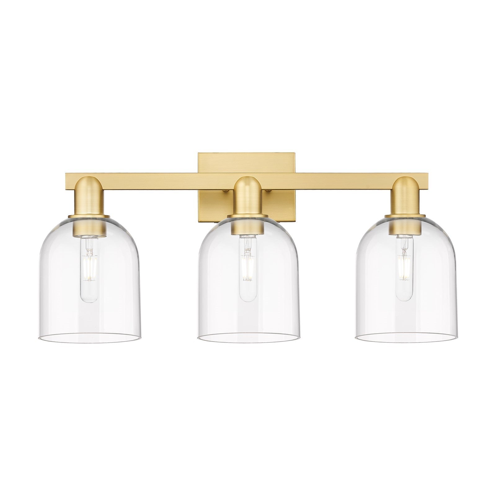 Innovations Bella 25in 3-Light Bath Vanity Light | Satin Gold Steel and Cast Brass with Clear Bell Glass | Bathroom Vanity | Model 716-3W-SG-G558-6CL