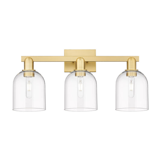 Innovations Bella 25in 3-Light Bath Vanity Light | Satin Gold Steel and Cast Brass with Clear Bell Glass | Bathroom Vanity | Model 716-3W-SG-G558-6CL