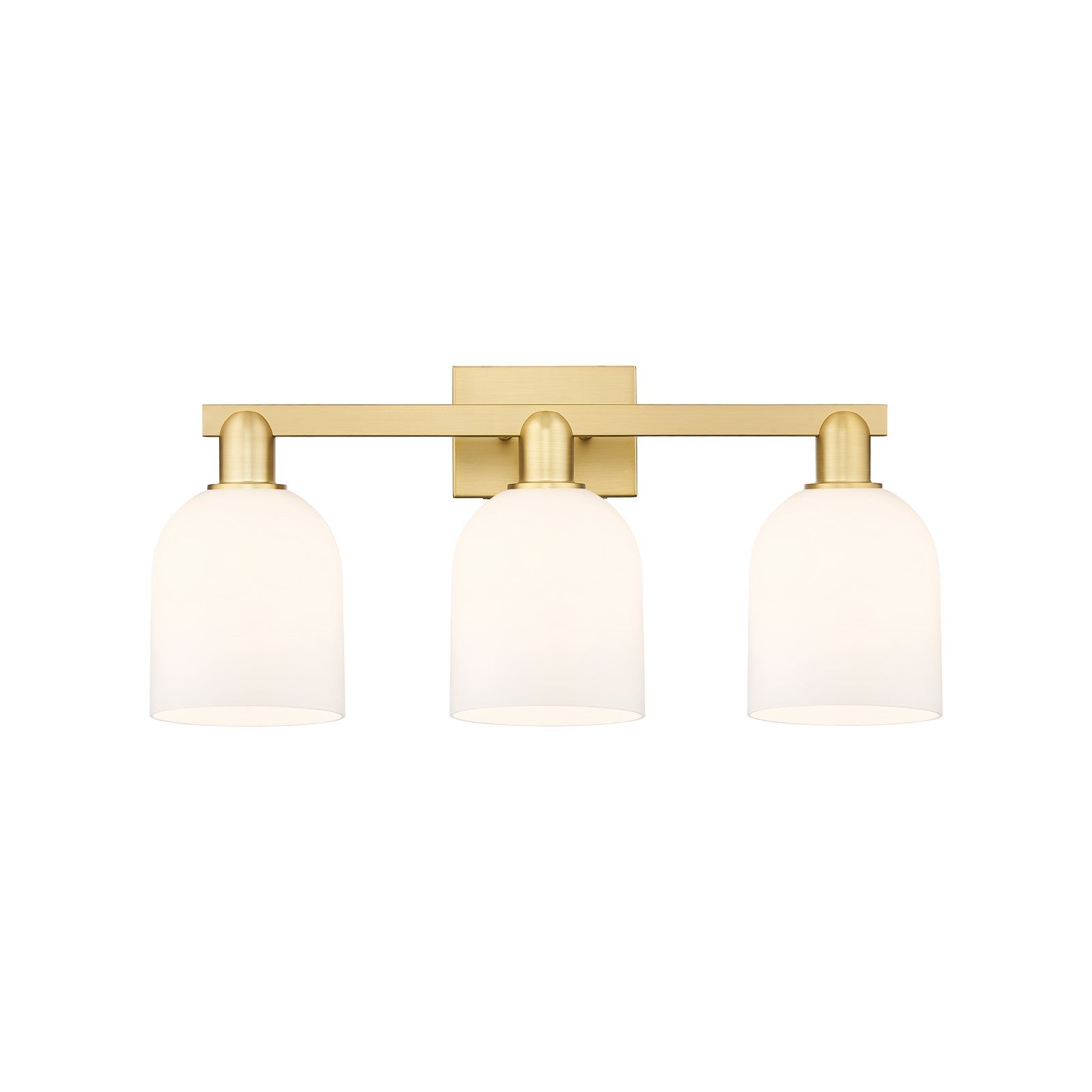 Innovations Bella 25in 3-Light Bath Vanity Light | Industrial Satin Gold Steel and White Glass | Bathroom Vanity | 24.5 x | Model 716-3W-SG-G558-6GWH