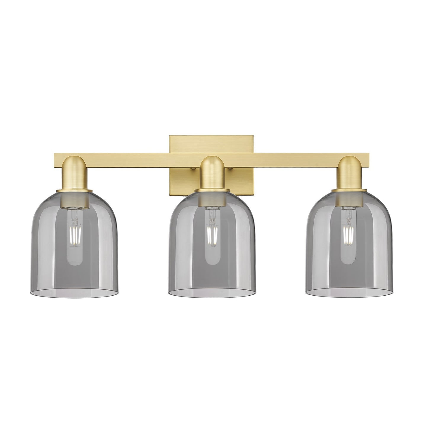 Innovations Bella 25in 3-Light Bath Vanity Light | Industrial Satin Gold Steel and Cast Brass with Light Smoke Bell Glass | Model 716-3W-SG-G558-6SM