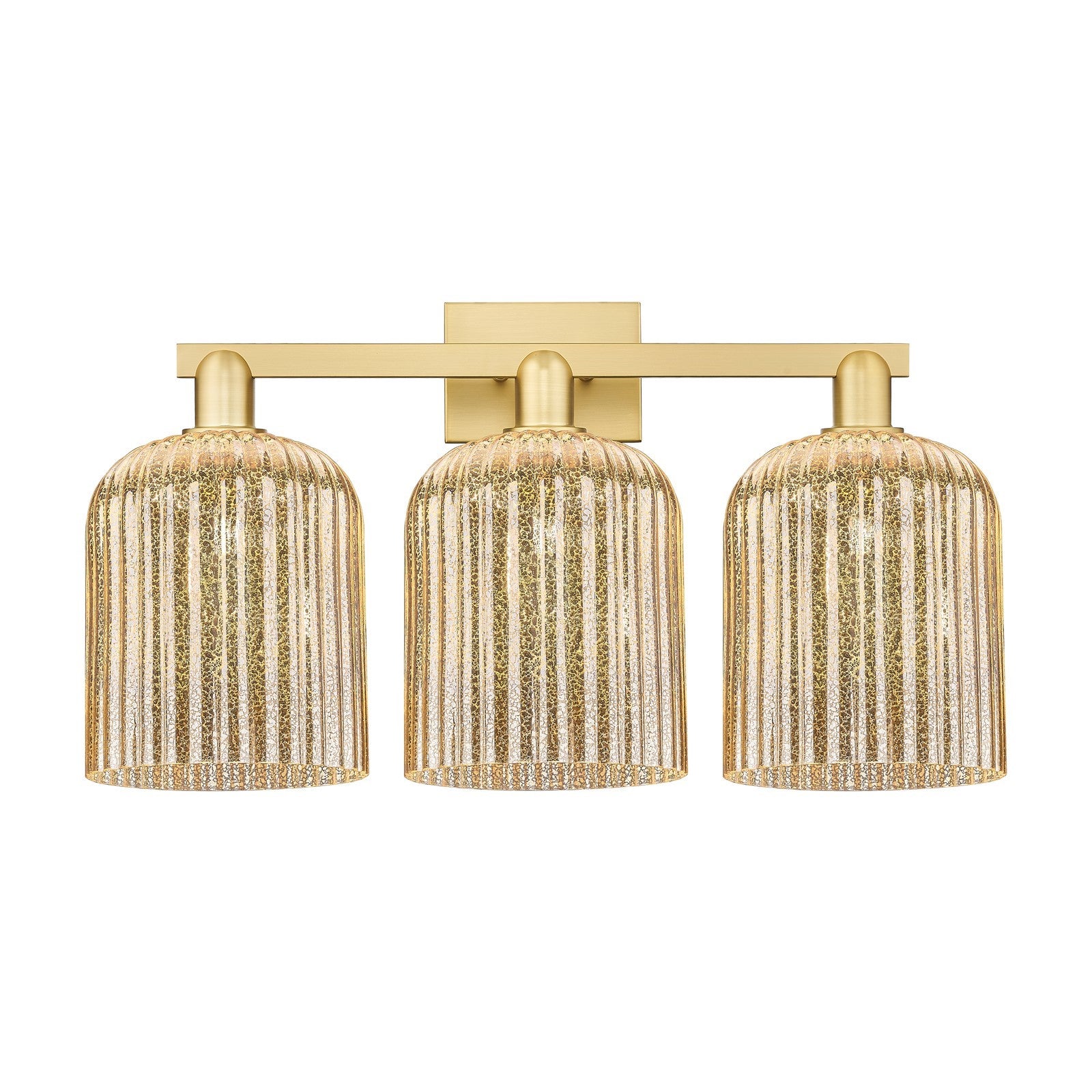 Innovations Bridal Veil 27in 3-Light Bath Vanity Light | Industrial Satin Gold Steel and Mercury Ribbed Glass | Bathroom Vanity | Model 716-3W-SG-G559-8ME