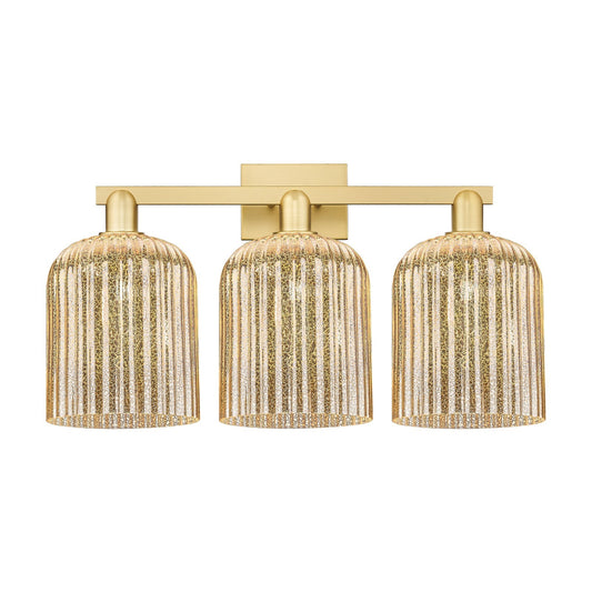 Innovations Bridal Veil 27in 3-Light Bath Vanity Light | Industrial Satin Gold Steel and Mercury Ribbed Glass | Bathroom Vanity | Model 716-3W-SG-G559-8ME