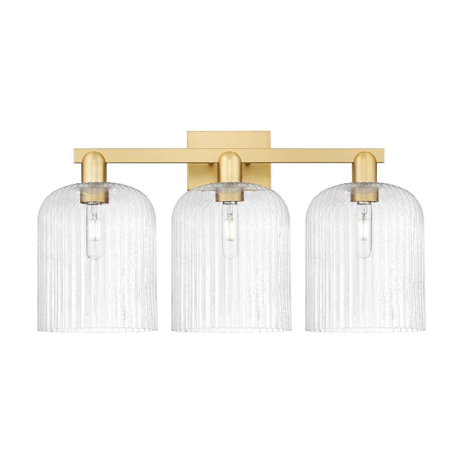 Innovations Bridal Veil 27in 3-Light Bath Vanity | Industrial Satin Gold Steel and Seedy Glass | Bathroom Vanity Light | 27 x | Model 716-3W-SG-G559-8SDY