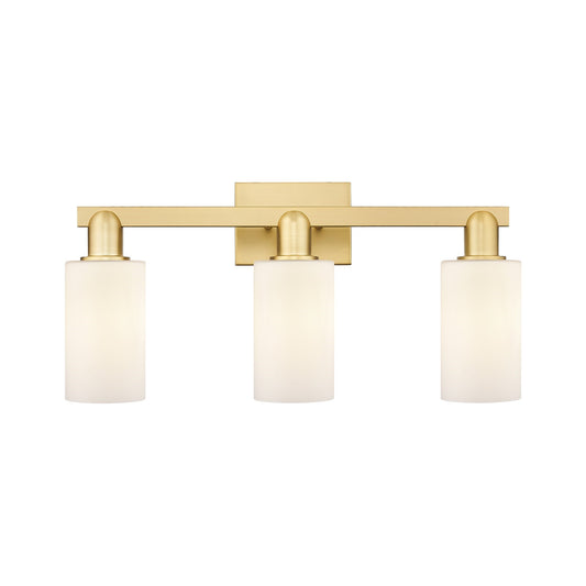 Innovations Clymer 23in 3-Light Bath Vanity Light | Industrial Satin Gold Steel and Matte White Glass | Bathroom Vanity | 22.88 x | Model 716-3W-SG-G801