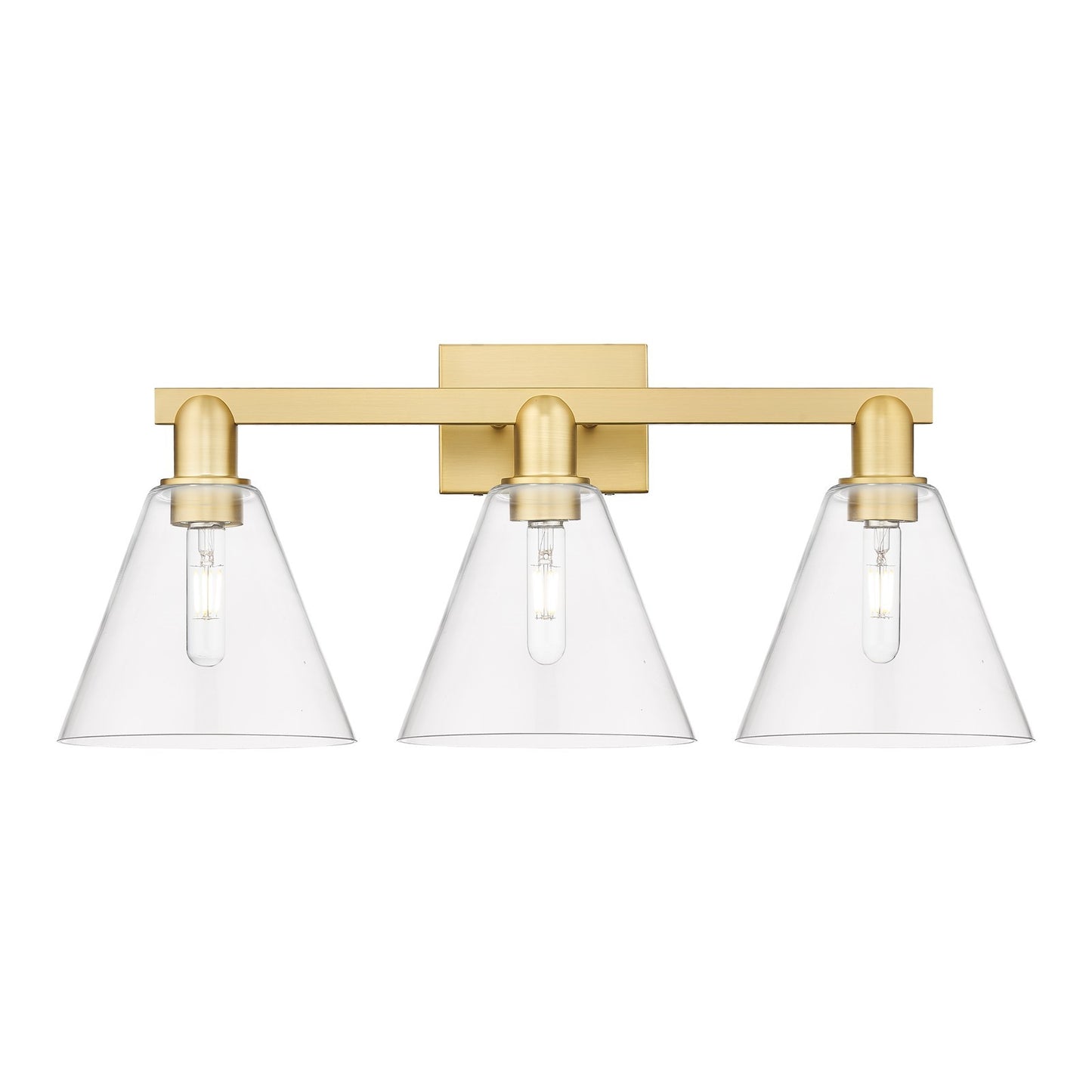 Innovations Berkshire 26in 3-Light Bath Vanity | Industrial Satin Gold Steel and Clear Glass | Bathroom Vanity & Powder Room | 26 | Model 716-3W-SG-GBC-82