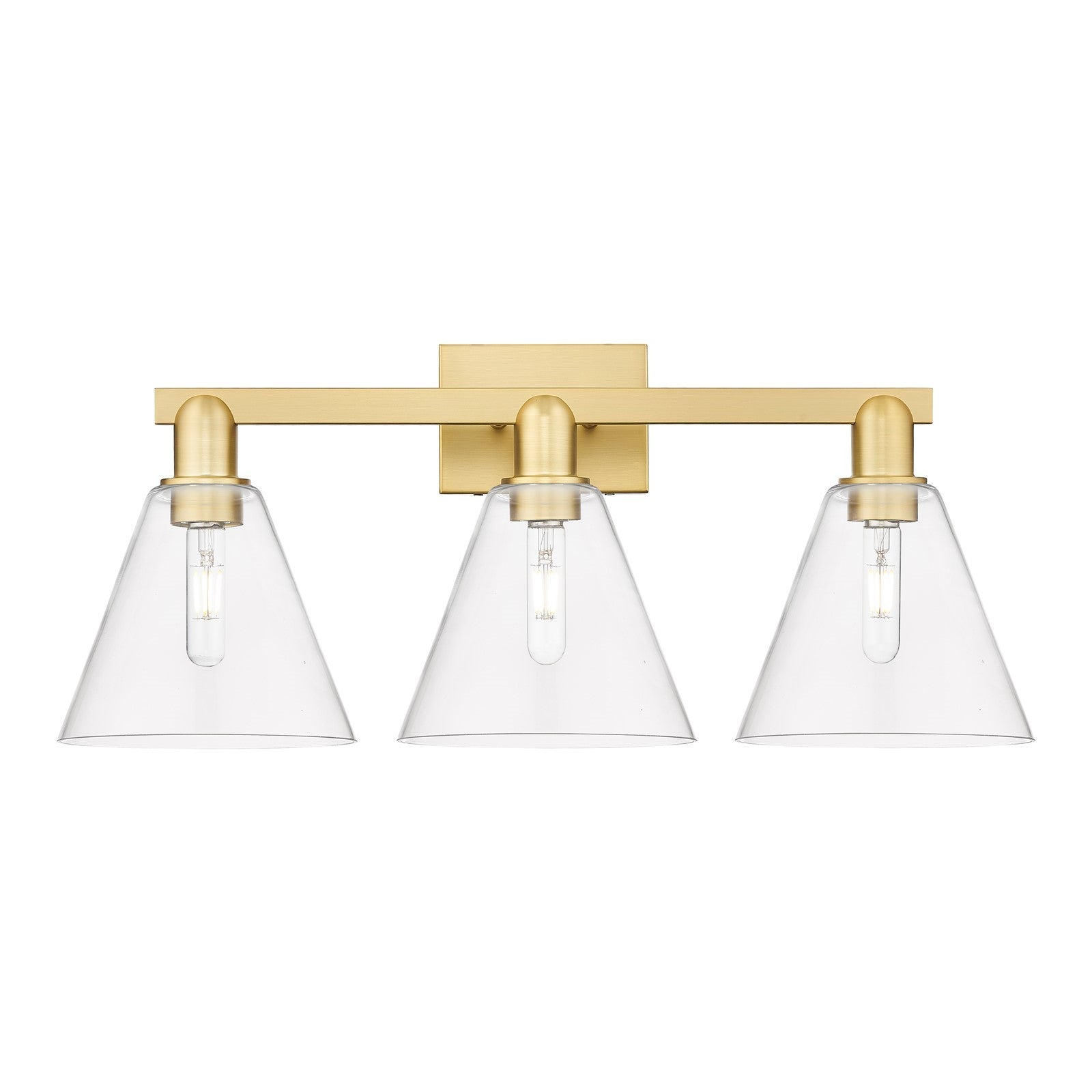 Innovations Berkshire 26in 3-Light Bath Vanity | Industrial Satin Gold Steel and Clear Glass | Bathroom Vanity & Powder Room | 26 | Model 716-3W-SG-GBC-82
