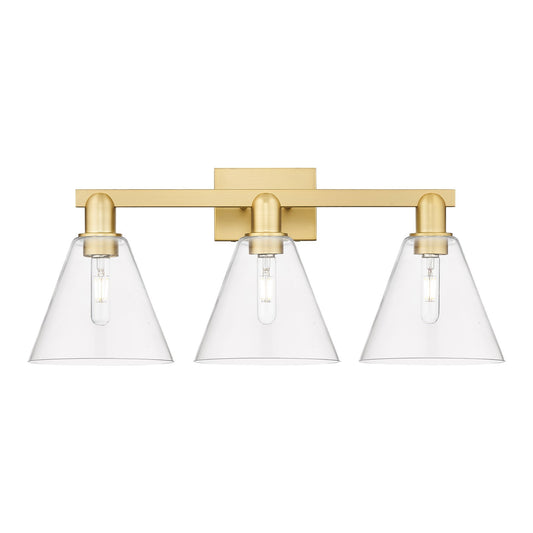 Innovations Berkshire 26in 3-Light Bath Vanity | Industrial Satin Gold Steel and Clear Glass | Bathroom Vanity & Powder Room | 26 | Model 716-3W-SG-GBC-82