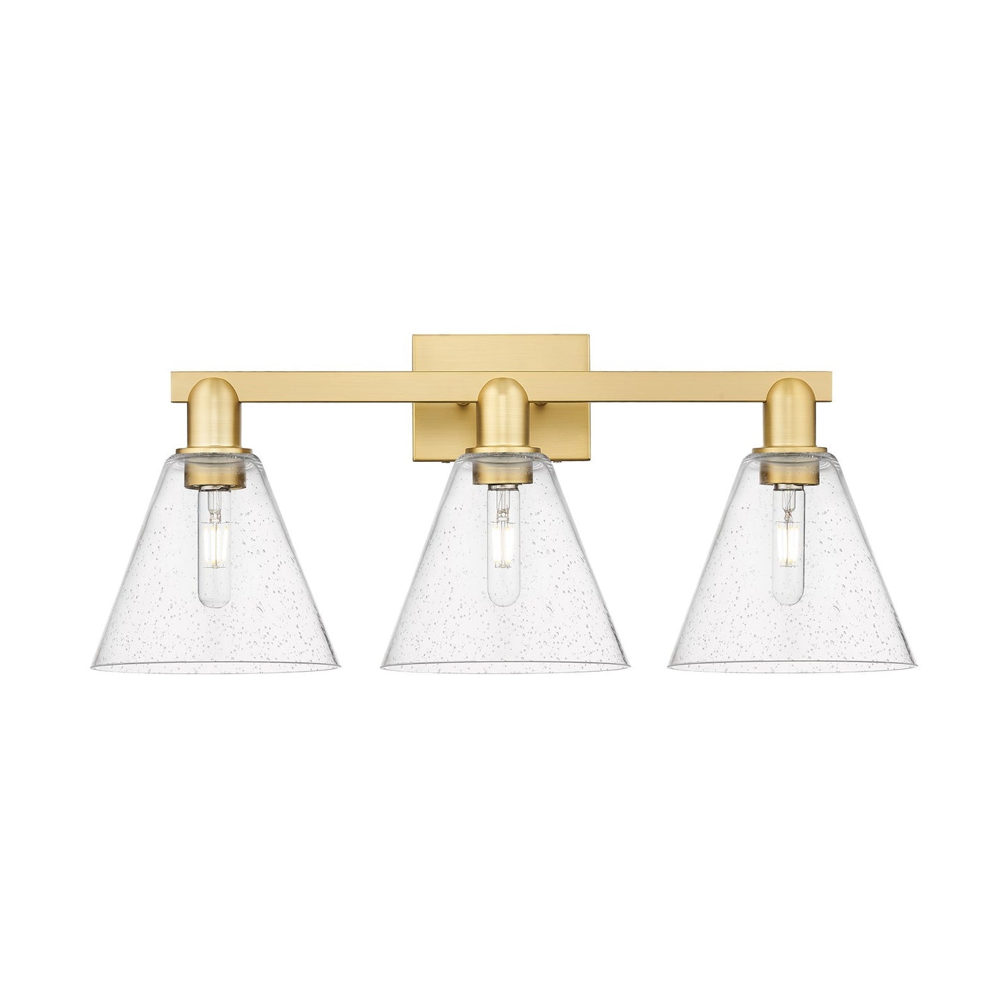 Innovations Berkshire 26in 3-Light Bath Vanity | Industrial Satin Gold Steel and Cast Brass with Seedy Glass Shades | Bathroom | Model 716-3W-SG-GBC-84