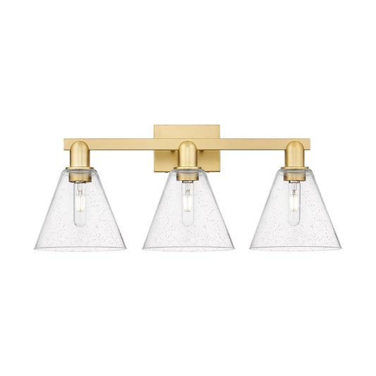 Innovations Berkshire 26in 3-Light Bath Vanity | Industrial Satin Gold Steel and Cast Brass with Seedy Glass Shades | Bathroom | Model 716-3W-SG-GBC-84