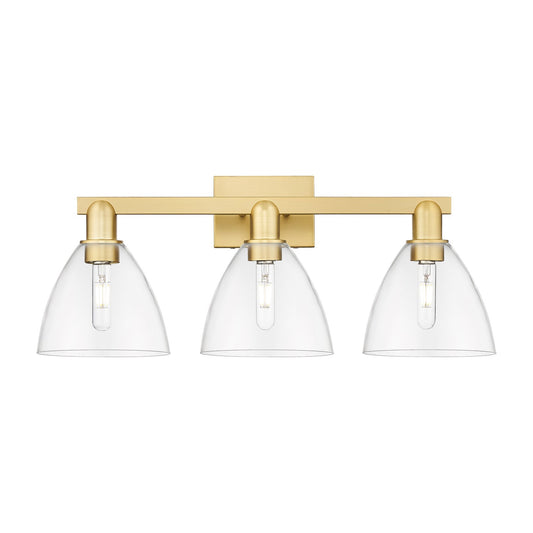 Innovations Bristol 27in 3-Light Bath Vanity Light | Industrial Satin Gold Steel and Clear Glass | Bathroom Vanity | 26.5 x 8.25 | Model 716-3W-SG-GBD-752
