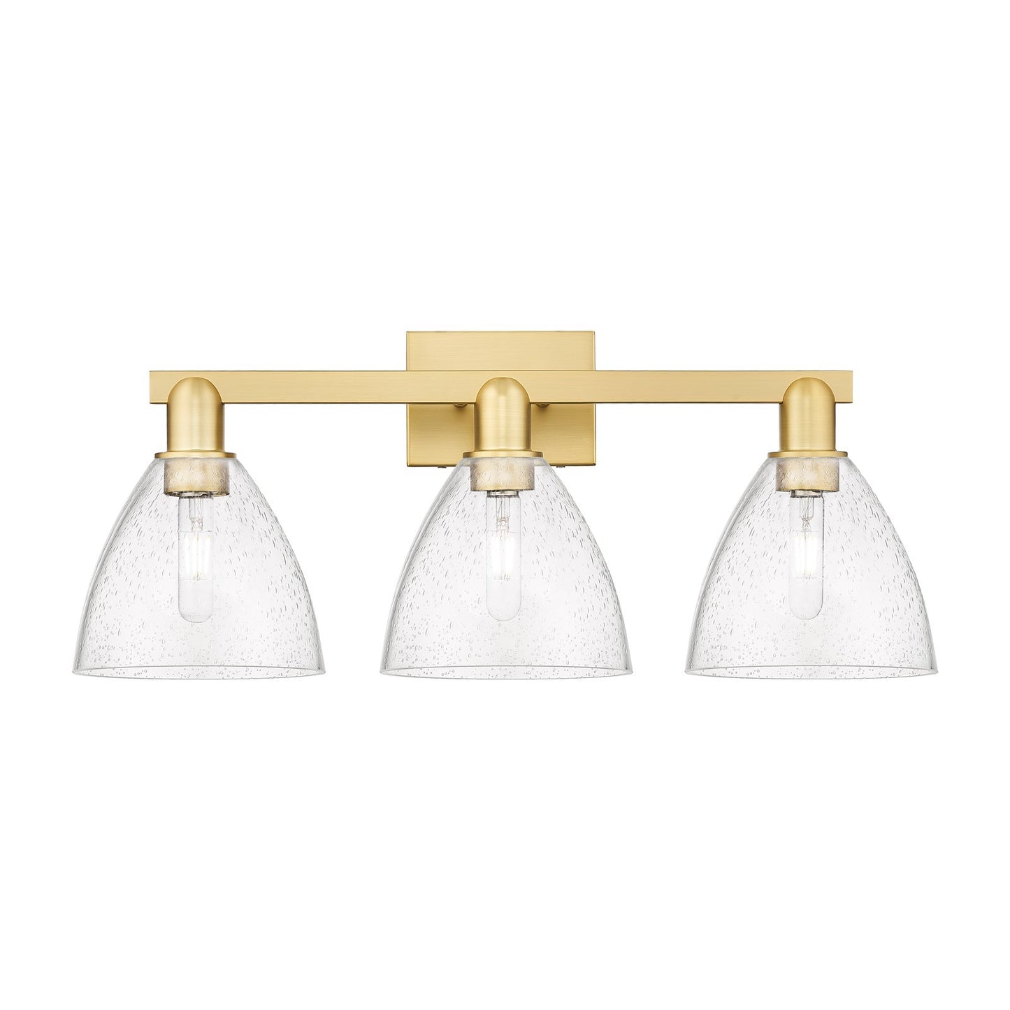 Innovations Bristol 27in 3-Light Bath Vanity Light | Industrial Modern Satin Gold Steel and Seedy Glass | Entryway & Bathroom | Model 716-3W-SG-GBD-754