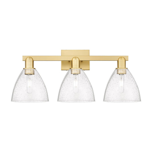 Innovations Bristol 27in 3-Light Bath Vanity Light | Industrial Modern Satin Gold Steel and Seedy Glass | Entryway & Bathroom | Model 716-3W-SG-GBD-754
