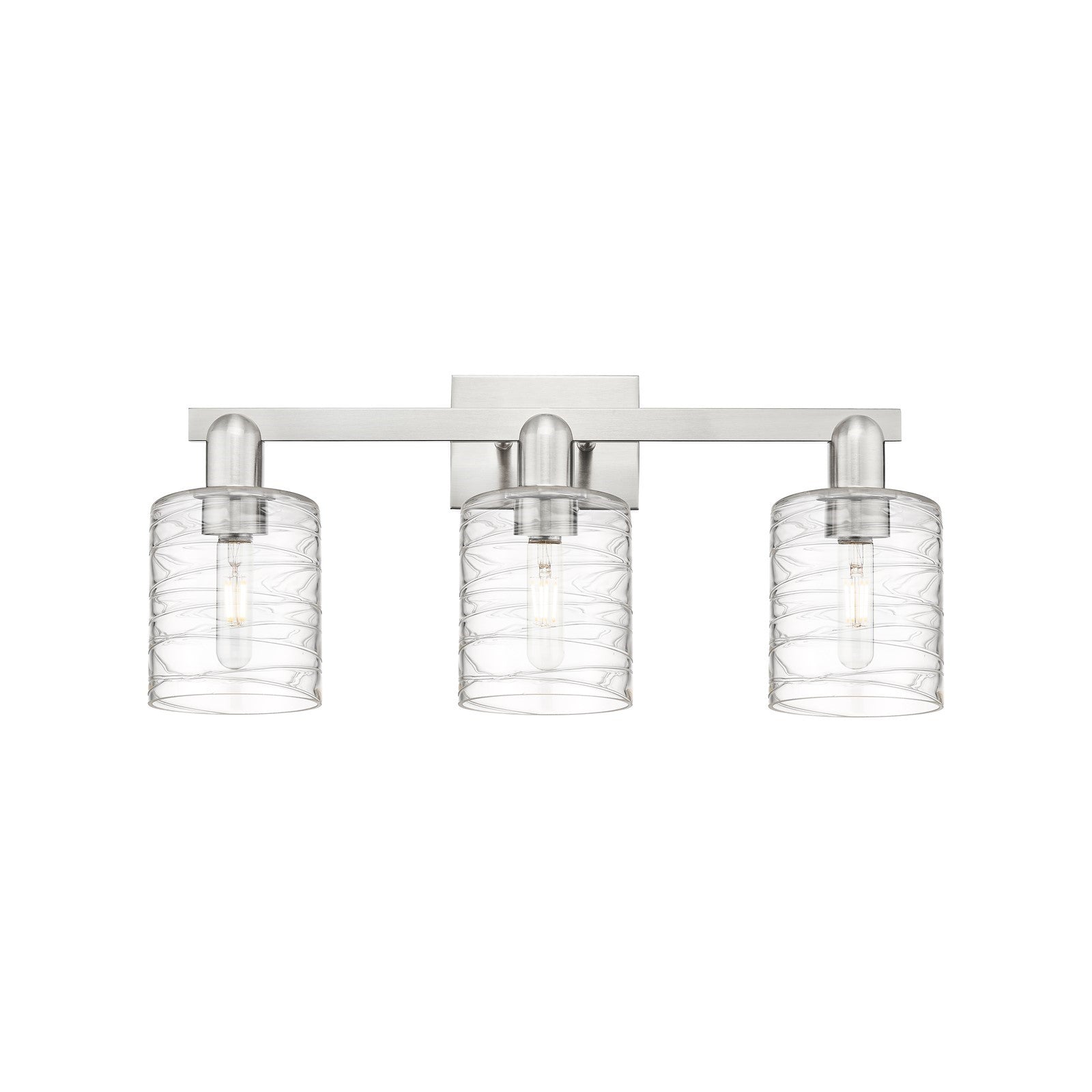 Innovations Cobbleskill 24in 3-Light Bath Vanity Light | Industrial Brushed Satin Nickel and Deco Swirl Glass | Bathroom Vanity | Model 716-3W-SN-G1113