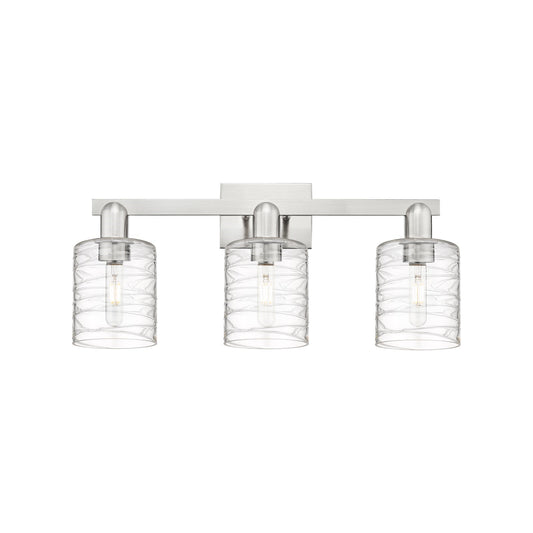 Innovations Cobbleskill 24in 3-Light Bath Vanity Light | Industrial Brushed Satin Nickel and Deco Swirl Glass | Bathroom Vanity | Model 716-3W-SN-G1113