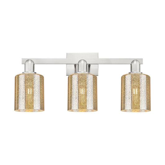Innovations Cobbleskill 24in 3-Light Bath Vanity Light | Industrial Brushed Satin Nickel and Mercury Glass | Bathroom Vanity | 24 x | Model 716-3W-SN-G116