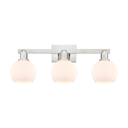 Innovations Athens 25in 3-Light Bath Vanity Light | Industrial Brushed Satin Nickel and Matte White Glass | Bathroom Vanity | Model 716-3W-SN-G121-6
