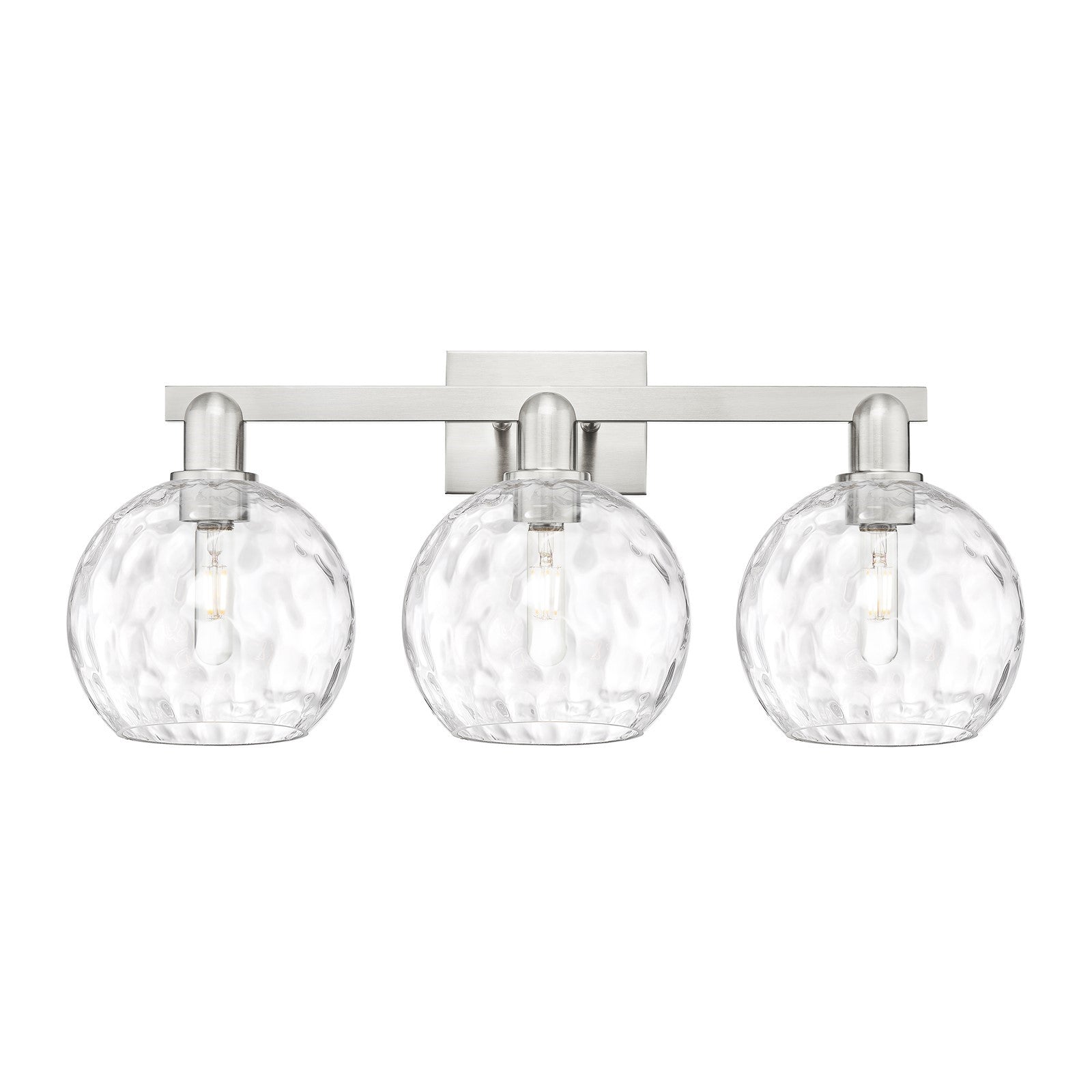 Innovations Athens Water Glass 27in 3-Light Bath Vanity Light | Industrial Brushed Satin Nickel and Clear Glass | Bathroom | Model 716-3W-SN-G1215-8