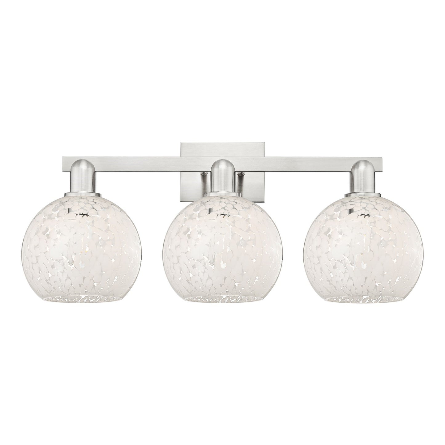 Innovations Lighting White Mouchette 27in 3-Light Bath Vanity Light | Brushed Satin Nickel Steel and Cast Brass with White | Model 716-3W-SN-G1216-8WM