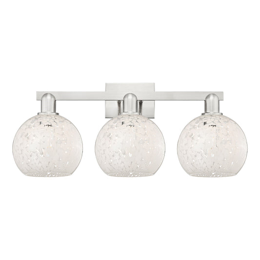 Innovations Lighting White Mouchette 27in 3-Light Bath Vanity Light | Brushed Satin Nickel Steel and Cast Brass with White | Model 716-3W-SN-G1216-8WM