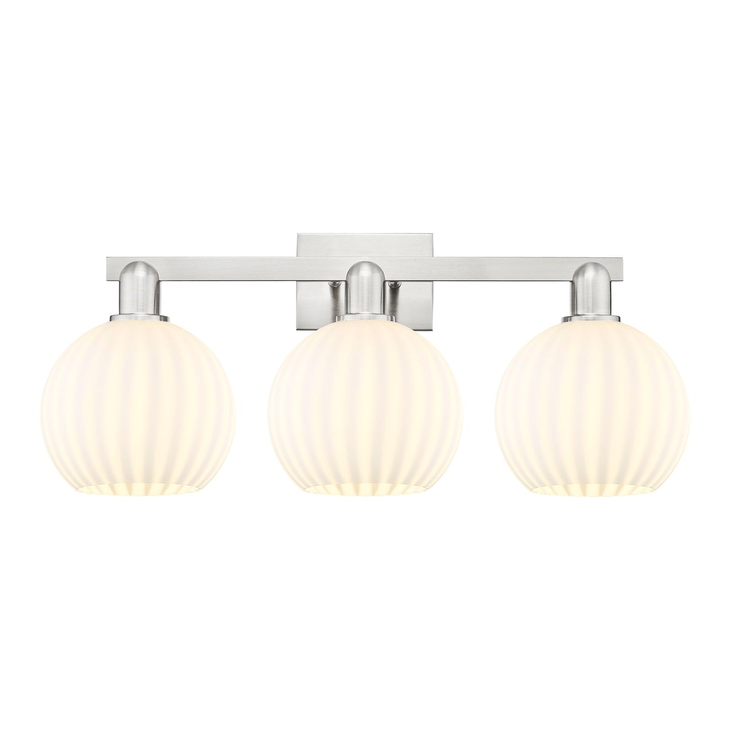 Innovations Venetian 27in 3-Light Bath Vanity Light | Industrial Brushed Satin Nickel and White Venetian Glass | Bathroom | Model 716-3W-SN-G1217-8WV