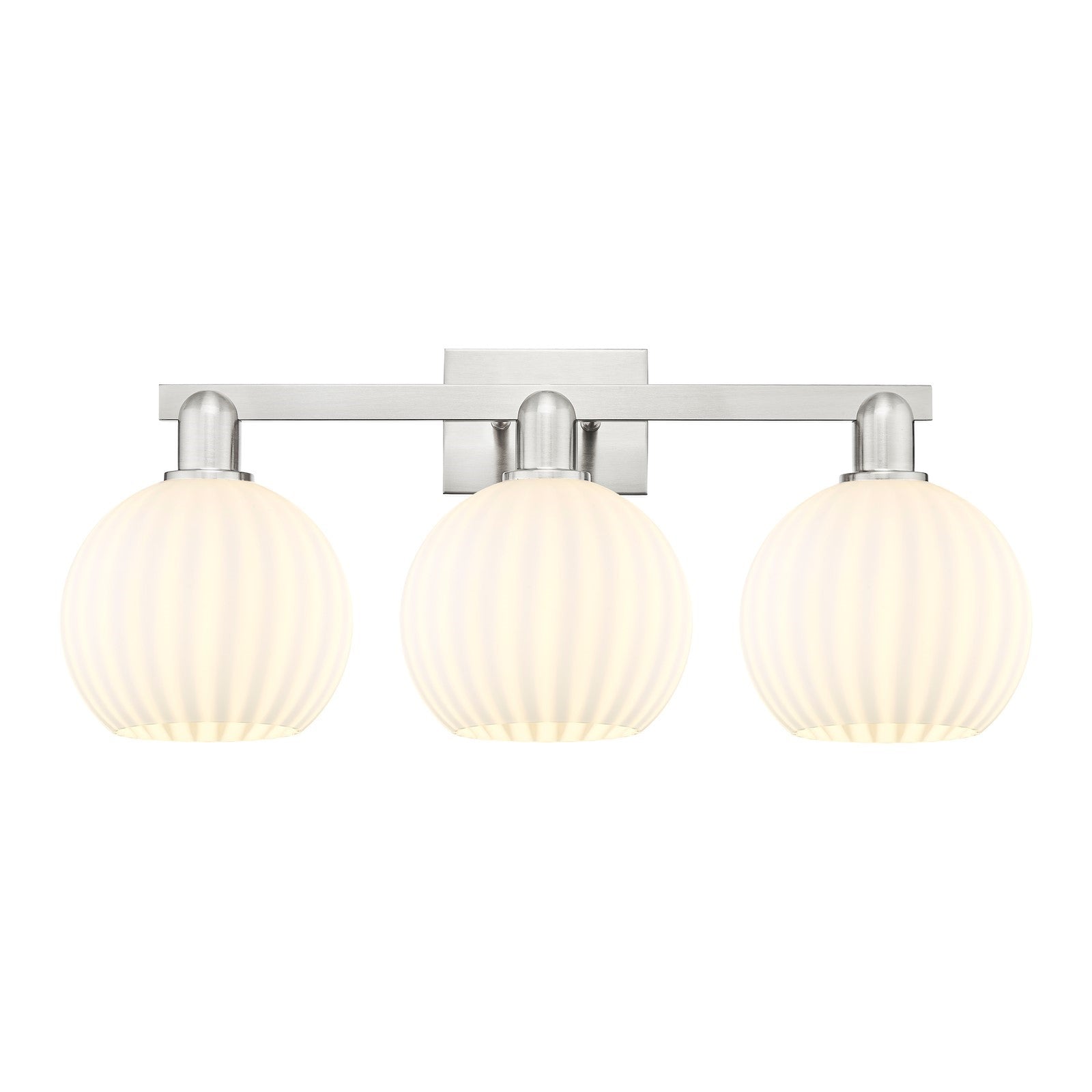 Innovations Venetian 27in 3-Light Bath Vanity Light | Industrial Brushed Satin Nickel and White Venetian Glass | Bathroom | Model 716-3W-SN-G1217-8WV