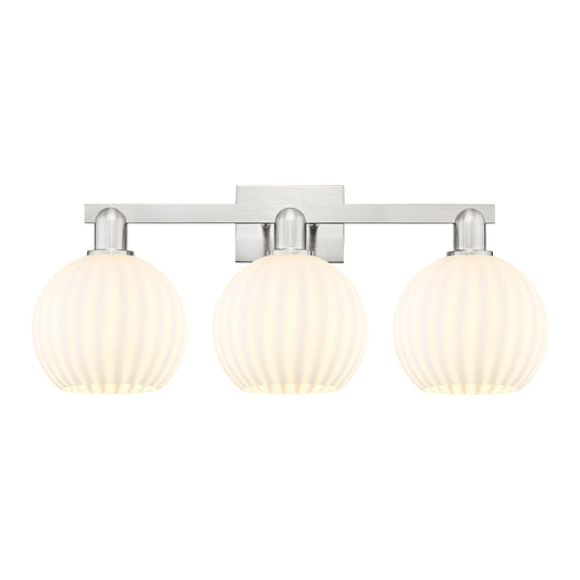 Innovations Venetian 27in 3-Light Bath Vanity Light | Industrial Brushed Satin Nickel and White Venetian Glass | Bathroom | Model 716-3W-SN-G1217-8WV