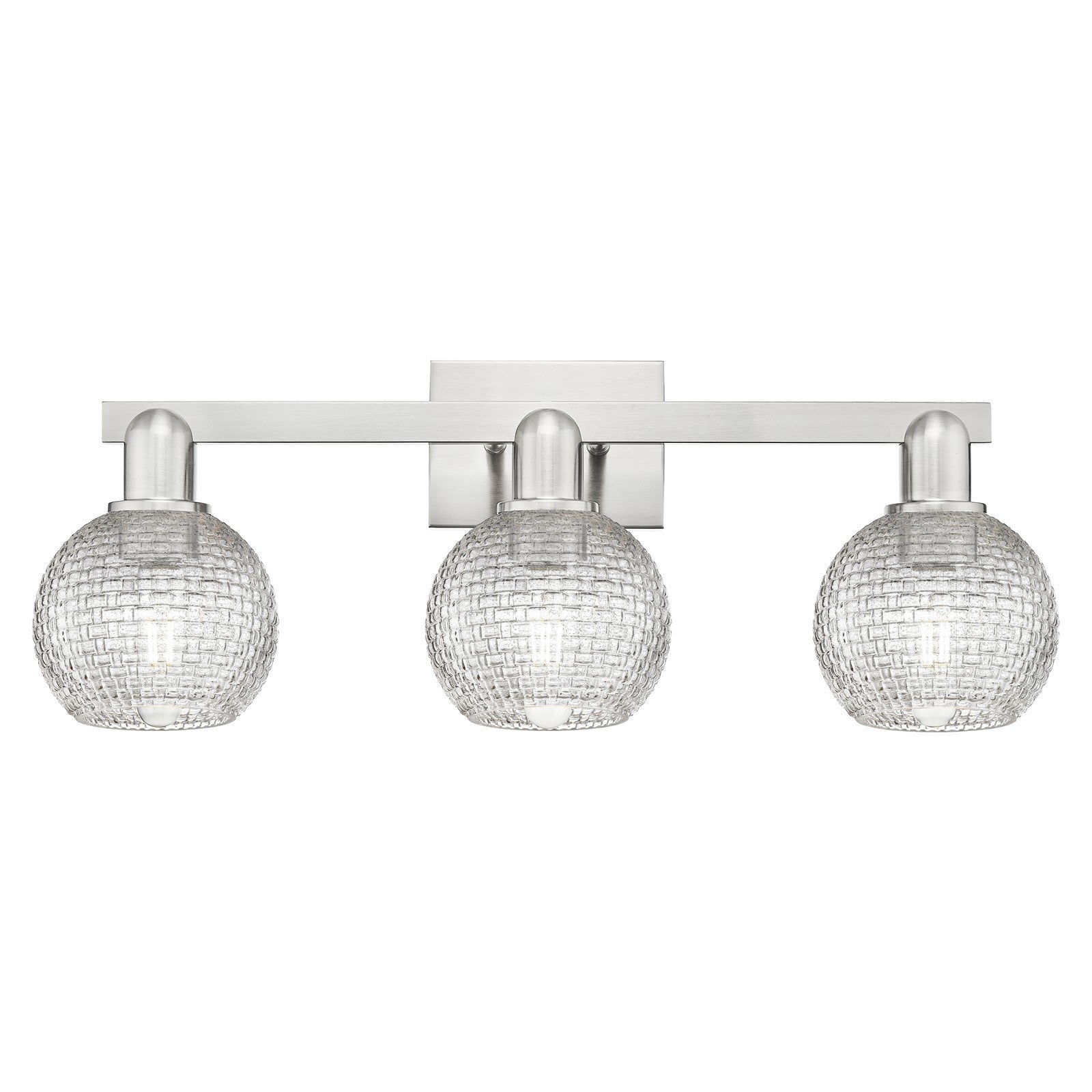 Innovations Athens 25in 3-Light Bath Vanity Light | Industrial Brushed Satin Nickel and Clear Basket Weave Glass | Bathroom | Model 716-3W-SN-G122C-6CL