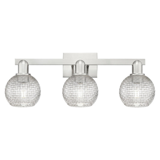 Innovations Athens 25in 3-Light Bath Vanity Light | Industrial Brushed Satin Nickel and Clear Basket Weave Glass | Bathroom | Model 716-3W-SN-G122C-6CL