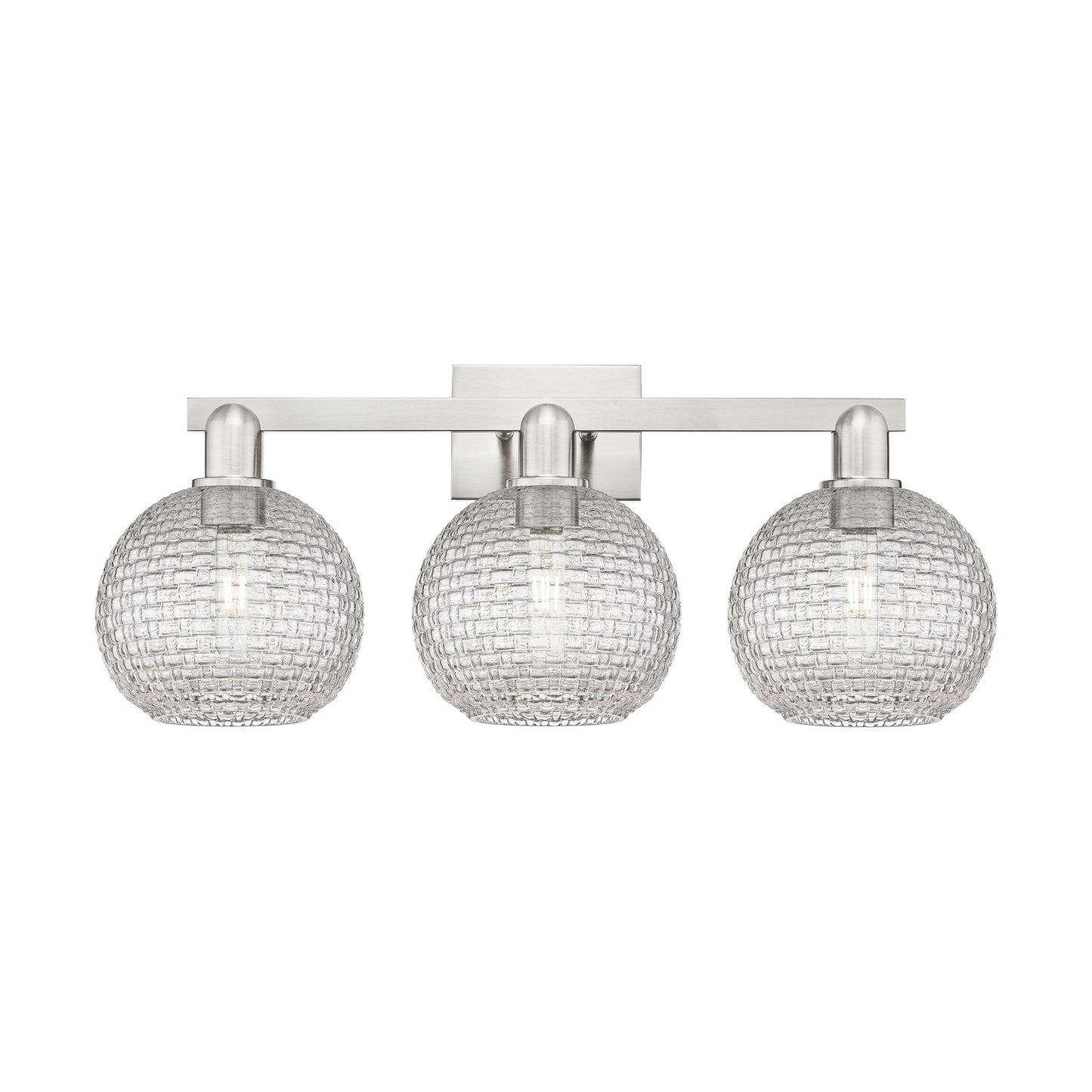 Innovations Athens 27in 3-Light Bath Vanity Light | Industrial Brushed Satin Nickel and Clear Basket Weave Glass | Bathroom | Model 716-3W-SN-G122C-8CL