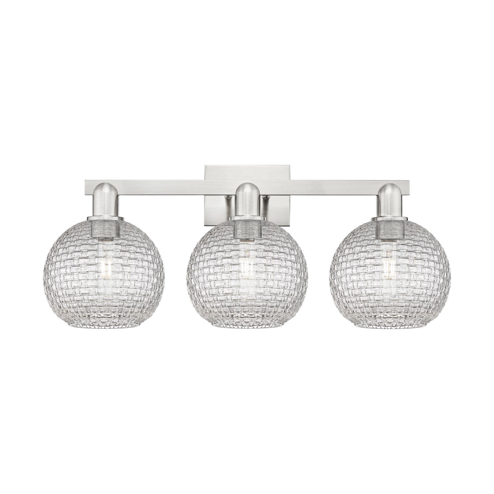 Innovations Athens 27in 3-Light Bath Vanity Light | Industrial Brushed Satin Nickel and Clear Basket Weave Glass | Bathroom | Model 716-3W-SN-G122C-8CL