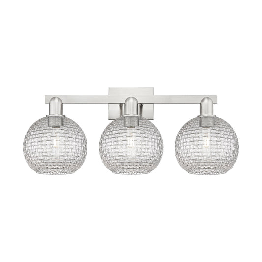 Innovations Athens 27in 3-Light Bath Vanity Light | Industrial Brushed Satin Nickel and Clear Basket Weave Glass | Bathroom | Model 716-3W-SN-G122C-8CL