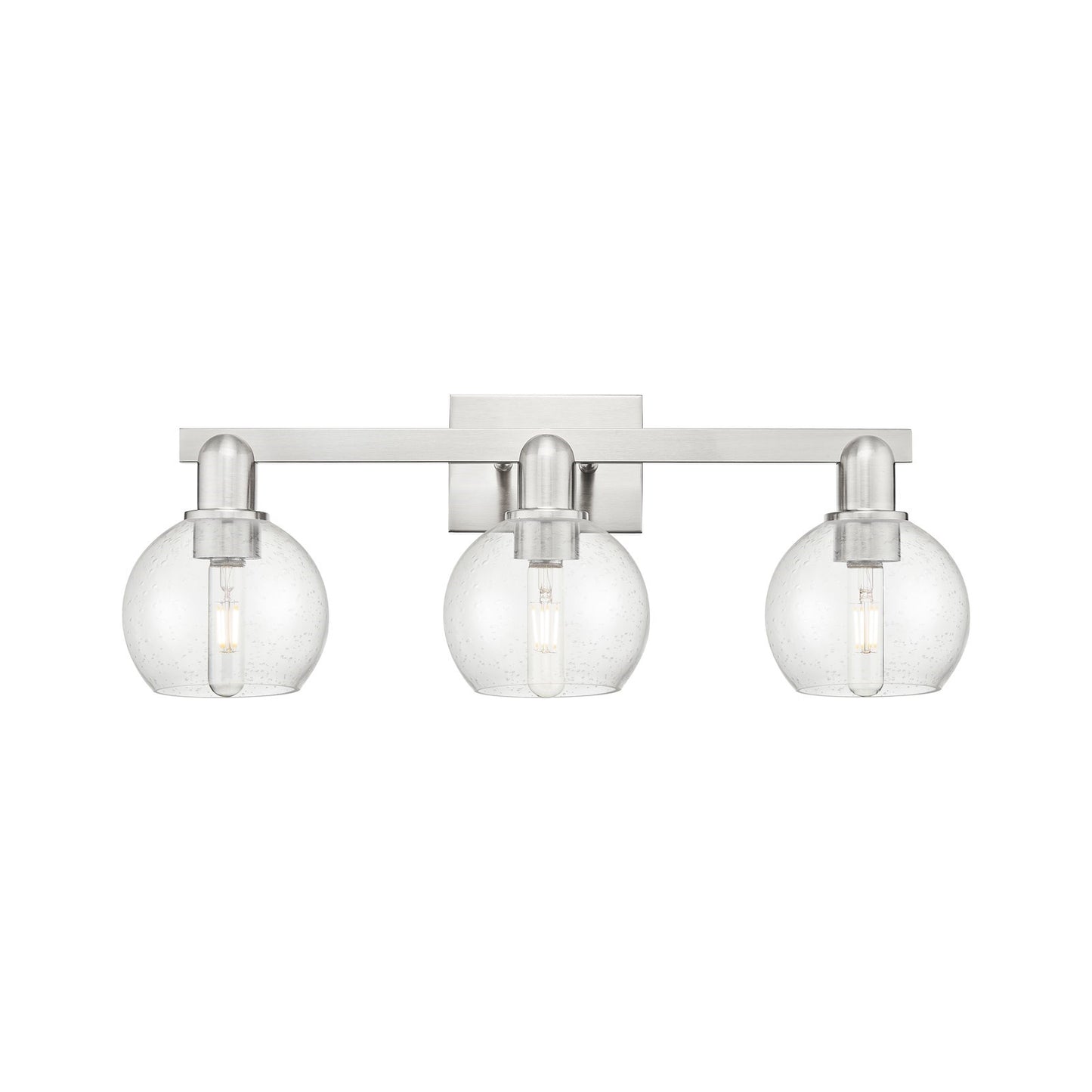 Innovations Athens 25in 3-Light Bath Vanity Light | Industrial Brushed Satin Nickel Steel and Seedy Glass | Bathroom Vanity | Model 716-3W-SN-G124-6