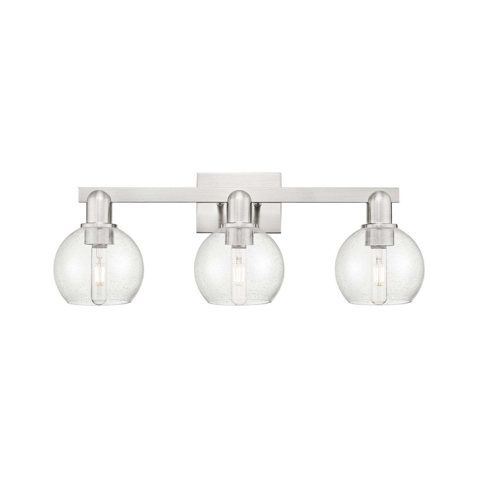 Innovations Athens 25in 3-Light Bath Vanity Light | Industrial Brushed Satin Nickel Steel and Seedy Glass | Bathroom Vanity | Model 716-3W-SN-G124-6