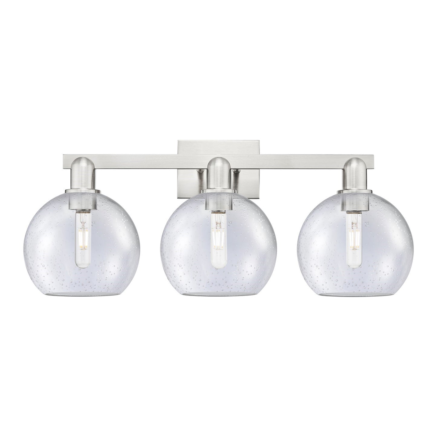 Innovations Athens 27in 3-Light Bath Vanity | Industrial Brushed Satin Nickel Steel and Seedy Glass | Bathroom Vanity & Powder | Model 716-3W-SN-G124-8
