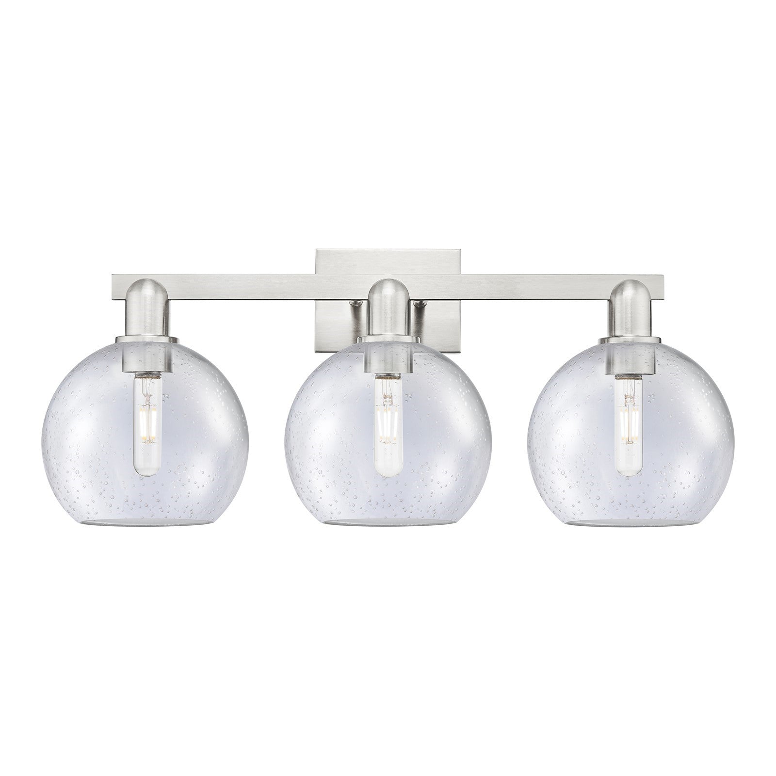 Innovations Athens 27in 3-Light Bath Vanity | Industrial Brushed Satin Nickel Steel and Seedy Glass | Bathroom Vanity & Powder | Model 716-3W-SN-G124-8