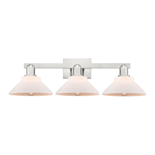 Innovations Orwell 27in 3-Light Bath Vanity Light | Industrial Brushed Satin Nickel and Matte White Glass | Bathroom Vanity | 27.38 | Model 716-3W-SN-G131