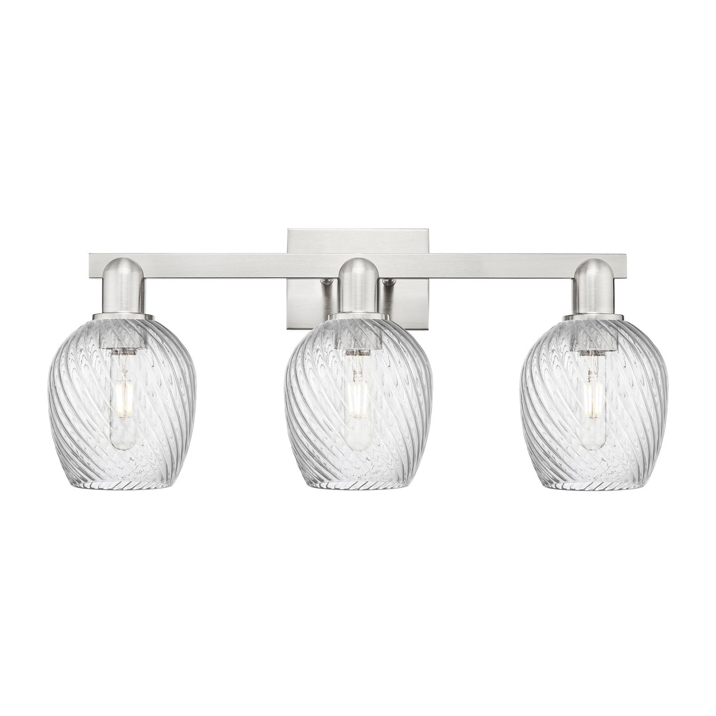 Innovations Salina 25in 3-Light Bath Vanity Light | Industrial Brushed Satin Nickel and Clear Spiral Fluted Glass | Bathroom Vanity | Model 716-3W-SN-G292