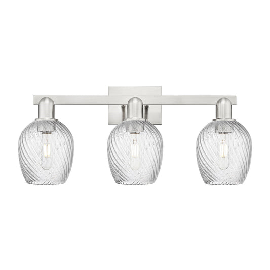 Innovations Salina 25in 3-Light Bath Vanity Light | Industrial Brushed Satin Nickel and Clear Spiral Fluted Glass | Bathroom Vanity | Model 716-3W-SN-G292