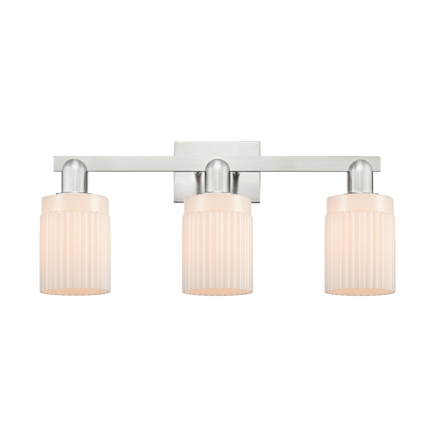 Innovations Hadley 24in 3-Light Bath Vanity | Brushed Satin Nickel Steel and Matte White Ribbed Glass | Bathroom Vanity Light | Model 716-3W-SN-G341