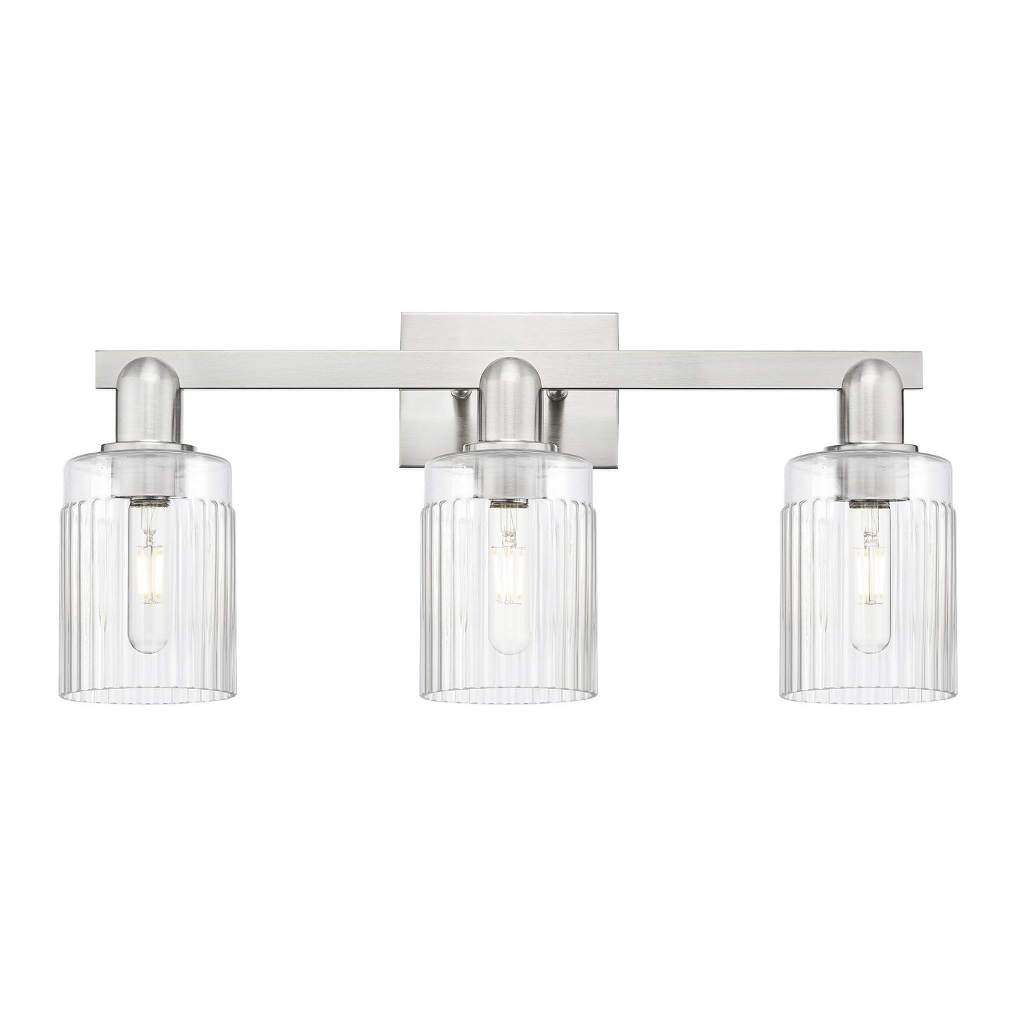 Innovations Hadley 24in 3-Light Bath Vanity | Industrial Brushed Satin Nickel and Clear Ribbed Glass | Bathroom Vanity Light | 23.5 | Model 716-3W-SN-G342