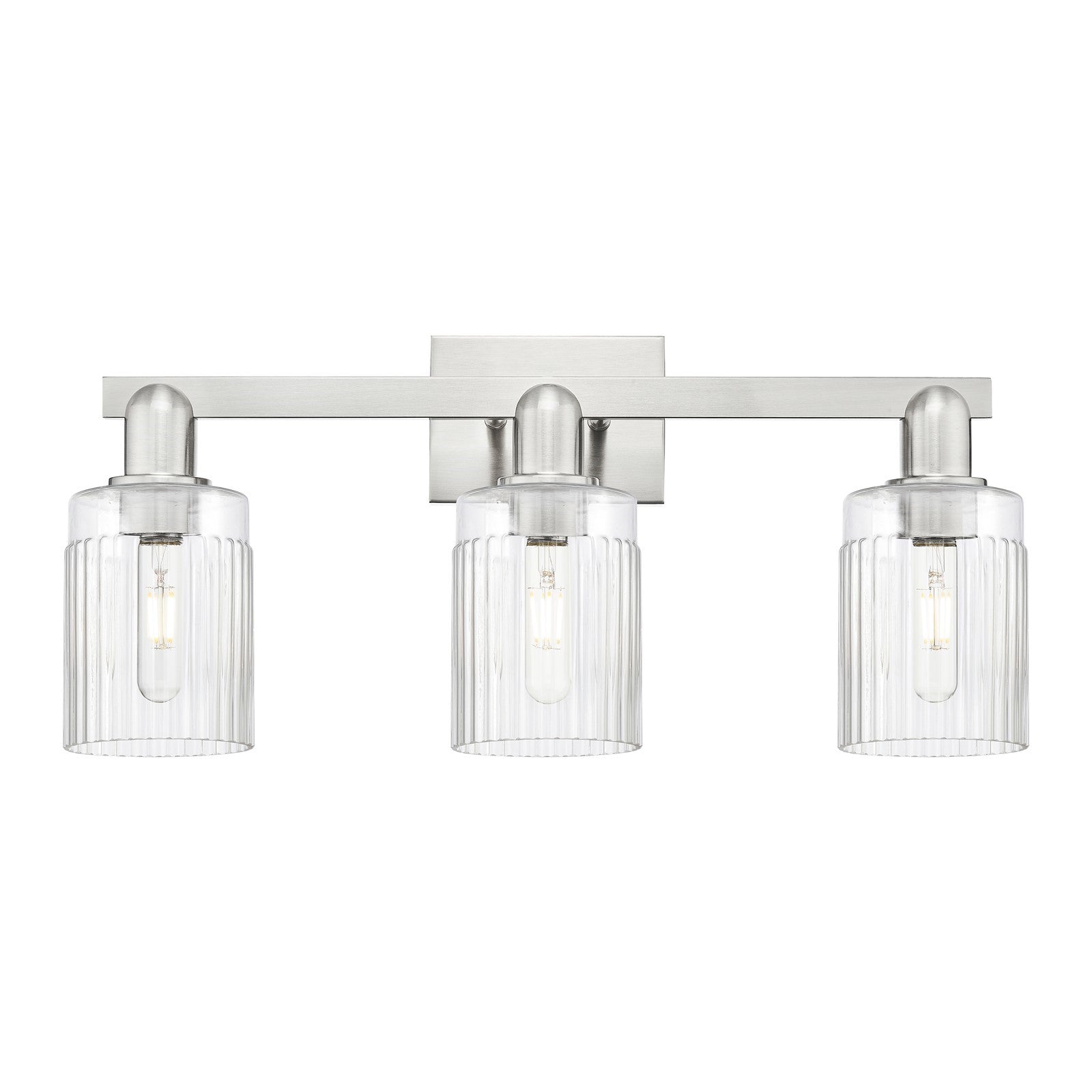 Innovations Hadley 24in 3-Light Bath Vanity | Industrial Brushed Satin Nickel and Clear Ribbed Glass | Bathroom Vanity Light | 23.5 | Model 716-3W-SN-G342
