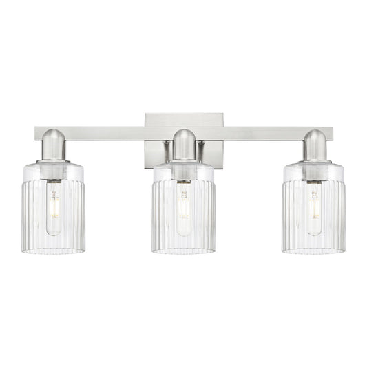 Innovations Hadley 24in 3-Light Bath Vanity | Industrial Brushed Satin Nickel and Clear Ribbed Glass | Bathroom Vanity Light | 23.5 | Model 716-3W-SN-G342
