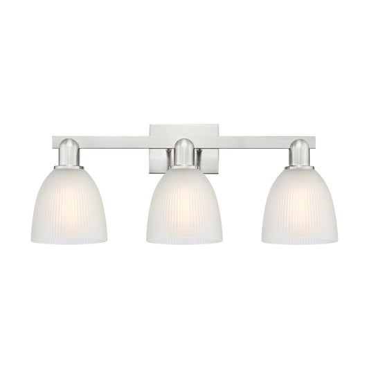 Innovations Castile 25in 3-Light Bath Vanity | Industrial Brushed Satin Nickel and White Glass | Bathroom Vanity | 25 x 7.5 x 10.75 | Model 716-3W-SN-G381
