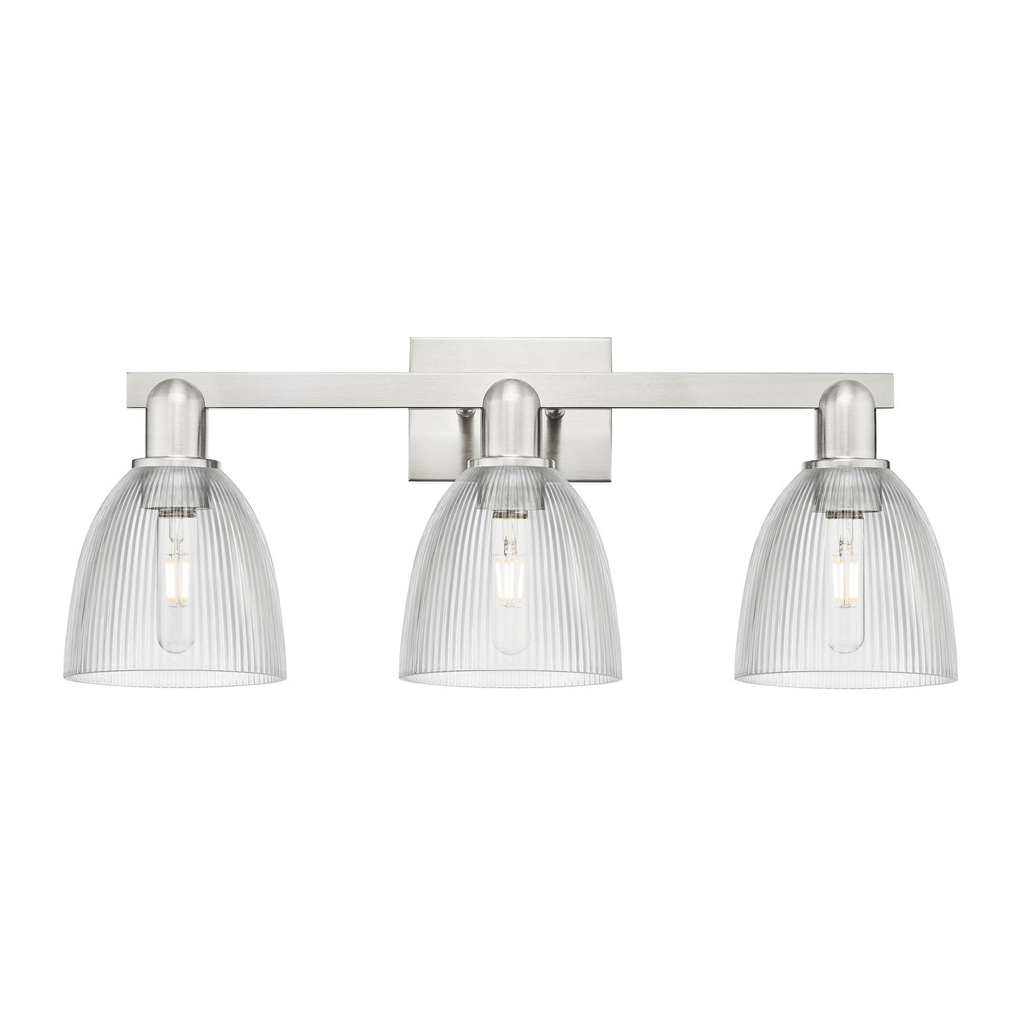 Innovations Castile 25in 3-Light Bath Vanity | Industrial Brushed Satin Nickel and Clear Glass | Bathroom Vanity Light | 25 x 10.75 | Model 716-3W-SN-G382