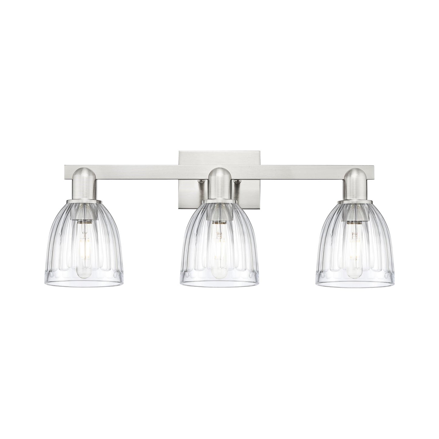 Innovations Brookfield 25in 3-Light Bath Vanity Light | Industrial Brushed Satin Nickel Steel and Clear Ribbed Glass | Bathroom | Model 716-3W-SN-G442