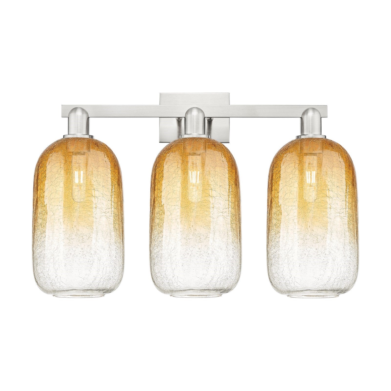 Innovations Brookhaven Cloche 26in 3-Light Bath Vanity Light | Industrial Brushed Satin Nickel and Amber Glass | Bathroom | Model 716-3W-SN-G482-7AM
