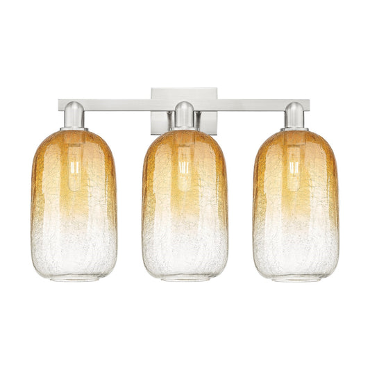 Innovations Brookhaven Cloche 26in 3-Light Bath Vanity Light | Industrial Brushed Satin Nickel and Amber Glass | Bathroom | Model 716-3W-SN-G482-7AM